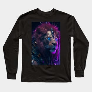 Purple Cyberpunk Lion Long Sleeve T-Shirt